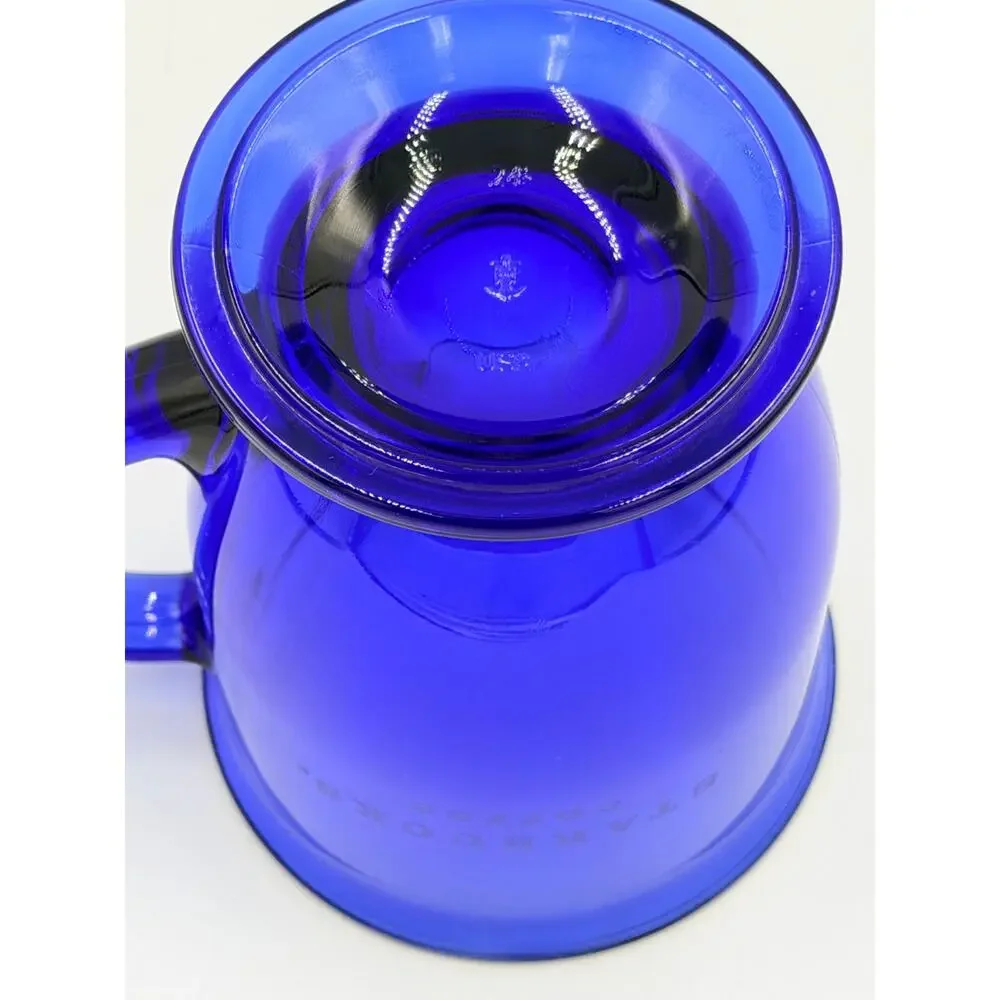 Vintage STARBUCKS Cobalt Blue Anchor Hocking Glass Pedestal Coffee Cup Mug 1990s